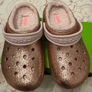 CROCS Kids Glitter Slippers - Gold and Pink